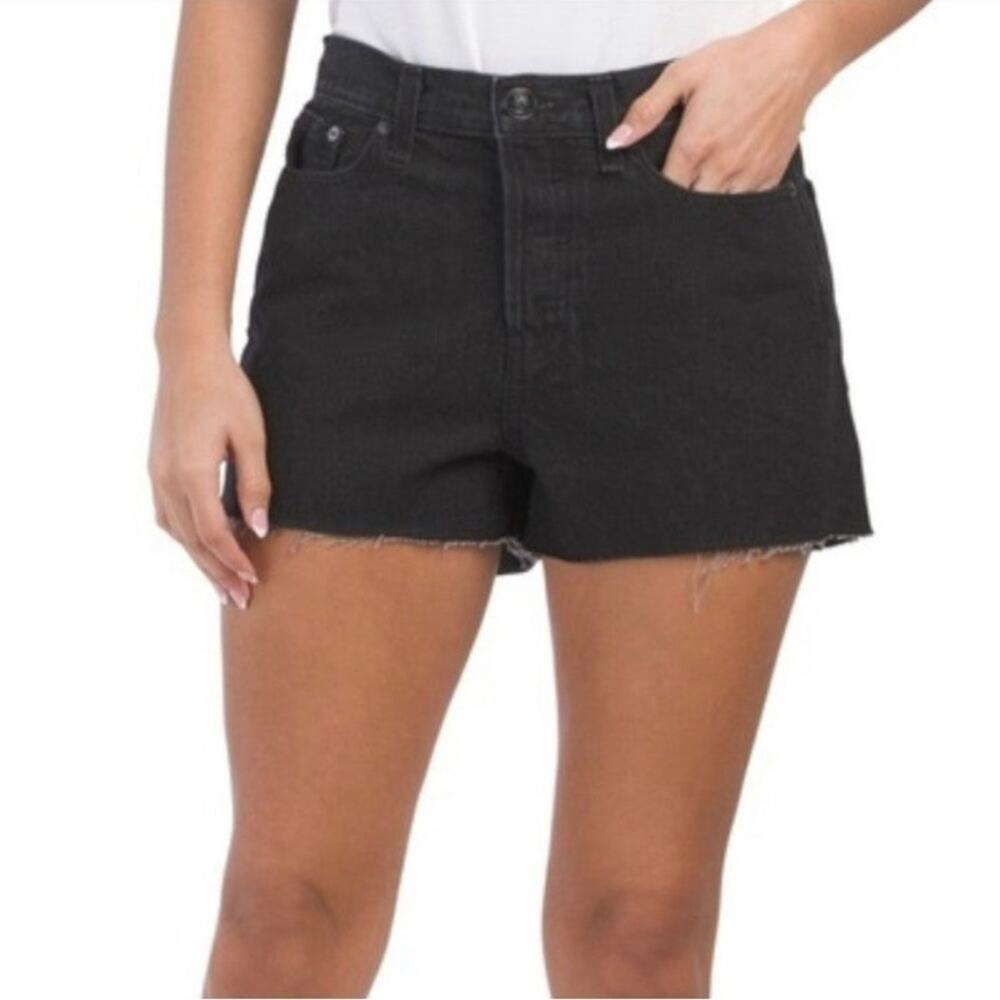 Rag & Bone Black Maya Grunge High Rise Shorts with Raw Bottom Hem Size 30
